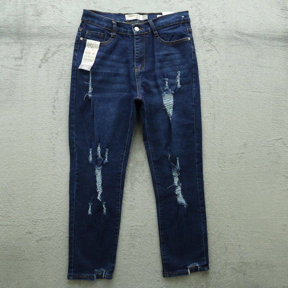 Celebrity Ace Mom Jeans Junior's 11 High-Rise Cropped 26" Inseam Destroyed NWT
